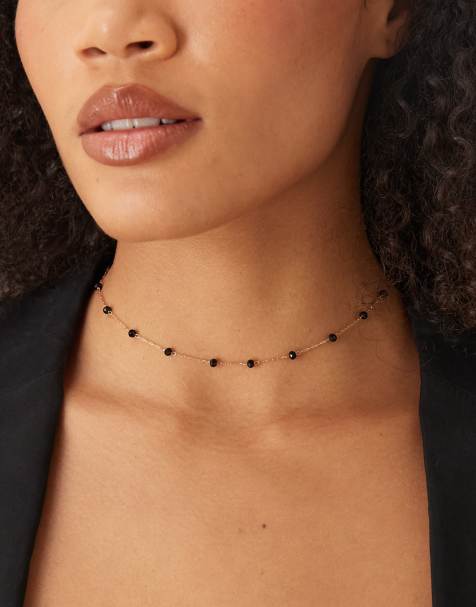 DesignB London black stone necklace in gold - view 1