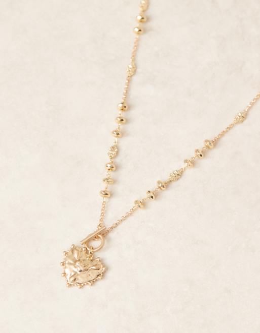 DesignB London - Boho ketting met hartje en T-bar-hangertje in goud, 2 van 3