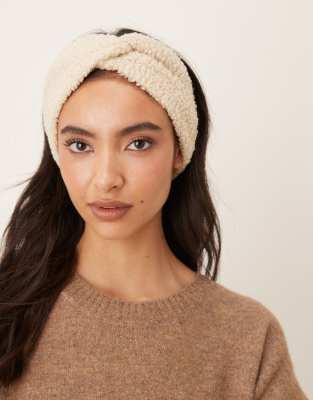 DesignB London DesignB London boucle twist headband in cream-White