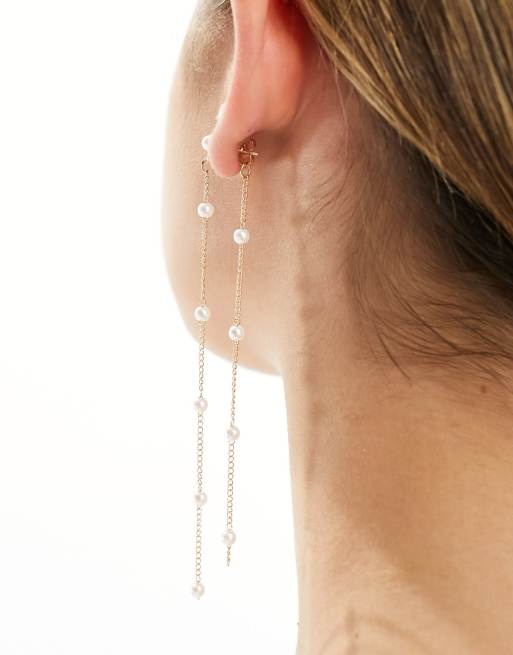 DesignB London - Boucles d'oreilles à long pendant perle - Doré , 2 de 4