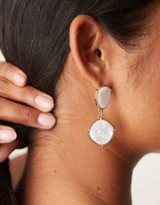 DesignB London - Boucles d'oreilles à pendants pierres blanches - Doré