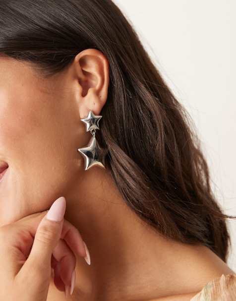 DesignB London - Boucles d'oreilles avec pendant à deux étoiles oversize - Argenté - view 1