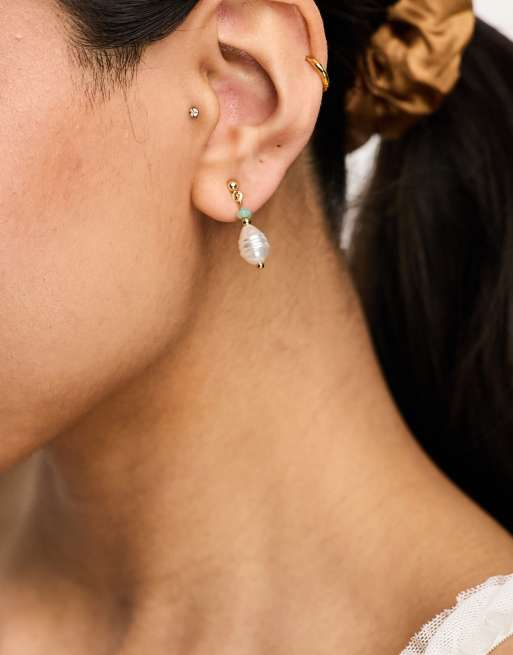 DesignB London - Boucles d'oreilles avec pierre et fausse perle - Bleu multicolore