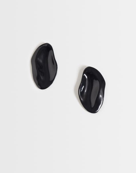 DesignB London boucles d'oreilles clous en émail noir - view 1