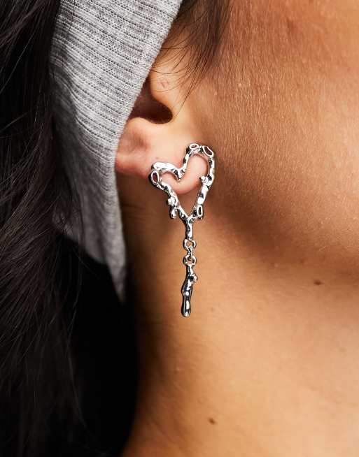 DesignB London - Boucles d'oreilles effet fondu à motif cœur - Argenté