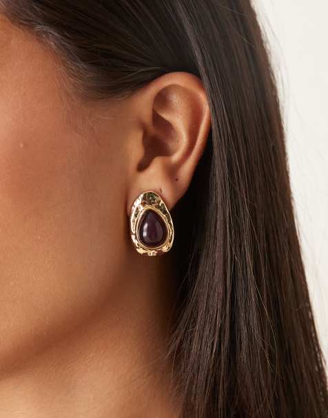 DesignB London - Boucles d'oreilles effet fondu avec pierre - Doré - view 1