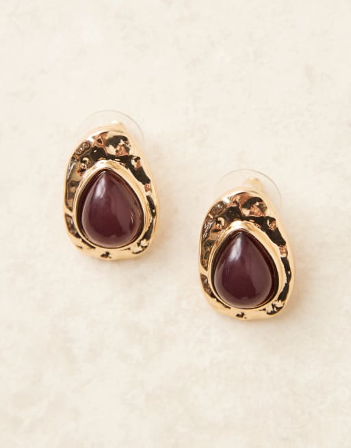 DesignB London - Boucles d'oreilles effet fondu avec pierre - Doré, 2 de 3