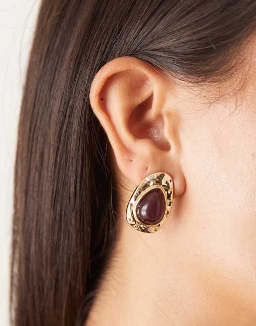 DesignB London - Boucles d'oreilles effet fondu avec pierre - Doré, 3 de 3