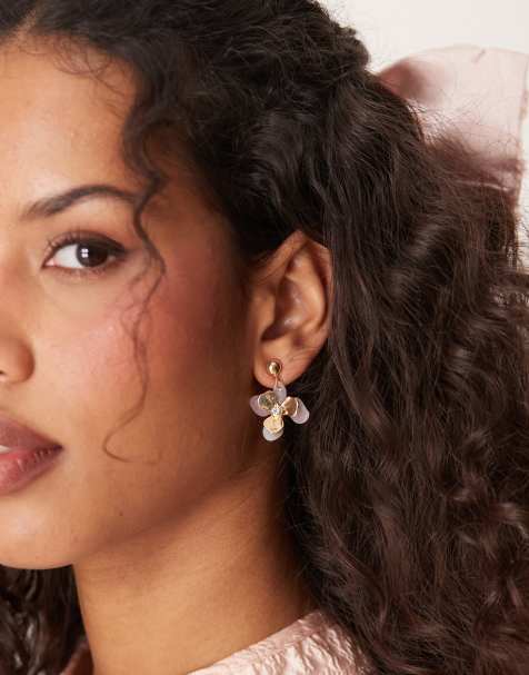 DesignB London - Boucles d'oreilles fleur avec détail en résine - Doré - view 1