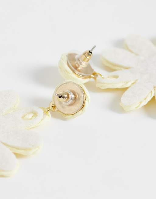 DesignB London - Boucles d'oreilles fleur en raphia - Jaune , 3 de 4
