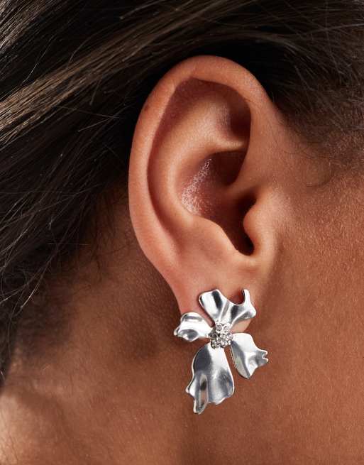 DesignB London - Boucles d'oreilles fleurs effet fondu - Argenté  