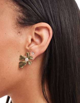 DesignB London - Boucles d'oreilles fleurs effet fondu - Doré 