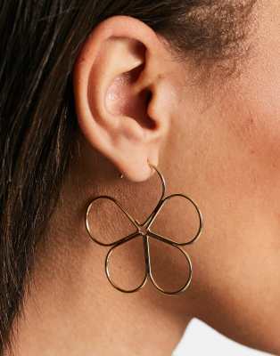 Boucles D'oreilles Modernistes Oversize SB Années 90 - Doré - Clips - Occasion Vintage