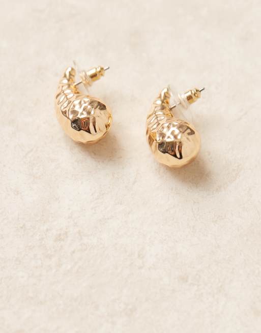 DesignB London - Boucles d'oreilles goutte d'eau effet fondu et martelé - Doré, 2 de 3