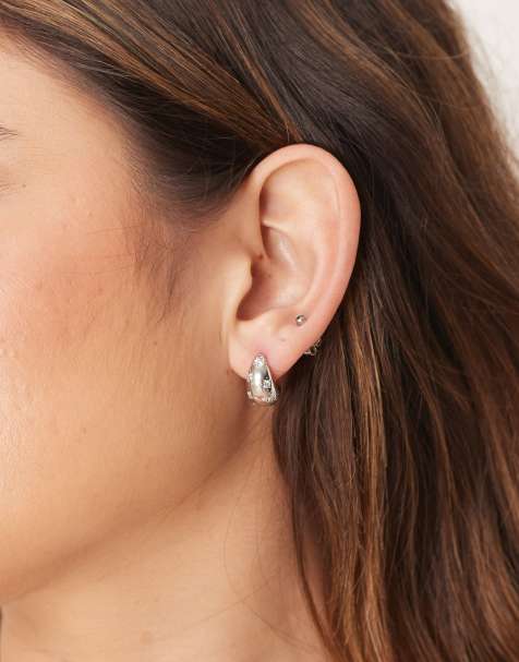 DesignB London - Boucles d'oreilles goutte d'eau ornées de pierres précieuses fantaisie - Argenté - view 1