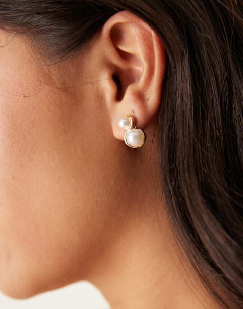 DesignB London - Boucles d'oreilles ondoyantes avec deux perles - Doré - view 1