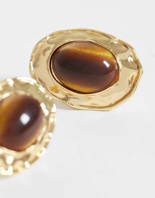 DesignB London - Boucles d'oreilles ornées d'une pierre - Doré, 4 de 4