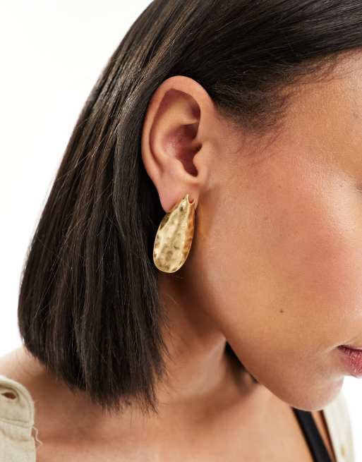 DesignB London - Boucles d'oreilles ovales martelées - Doré mat 