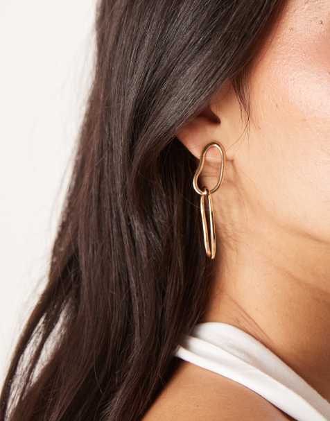 DesignB London - Boucles d'oreilles oversize avec deux anneaux effet fondu - Doré - view 1