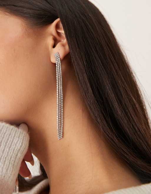 DesignB London - Boucles d'oreilles pendantes à strass - Argenté