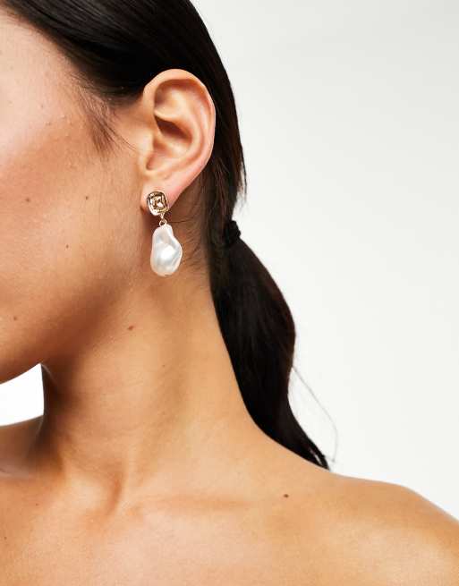 DesignB London - Boucles d'oreilles pendantes avec perle effet fondu - Doré , 3 de 4
