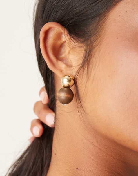 DesignB London - Boucles d'oreilles pendantes effet bois - Doré - view 1