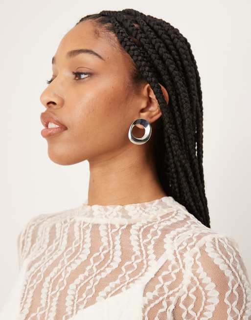 DesignB London - Boucles d'oreilles rondes effet fondu - Argenté