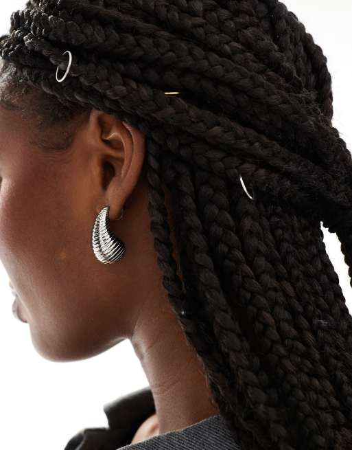 DesignB London - Boucles d'oreilles texturées forme goutte - Argenté  