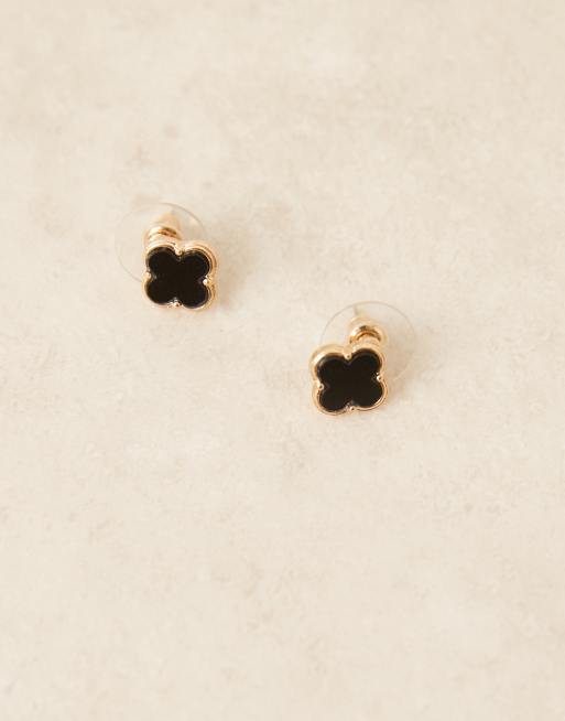 DesignB London - Boucles d'oreilles trèfle - Noir et doré, 3 de 3