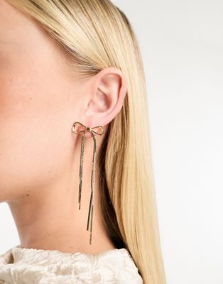 DesignB London bow drop earrings in gold