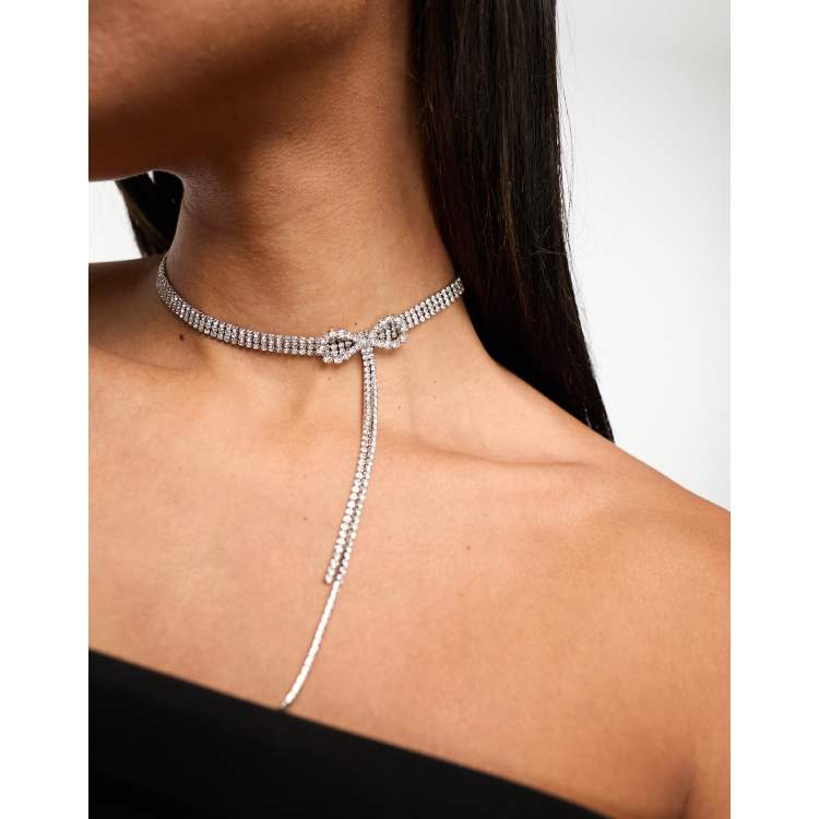 Jeairts Rhinestone Choker Necklace Silver Diamond Row Necklaces Sparkly Crystal Necklace Chain Jewerly Fashion Minimalist Party Prom Accessories for