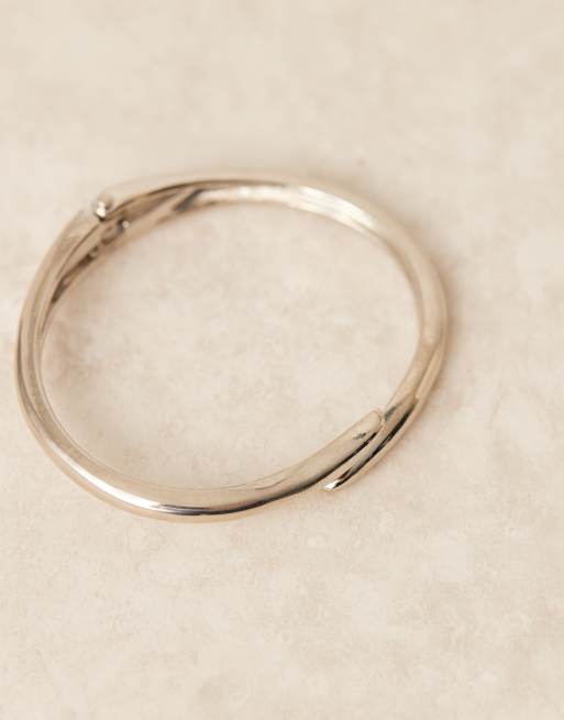 DesignB London - Bracciale rigido argento sottile effetto metallo fuso, 3 di 4
