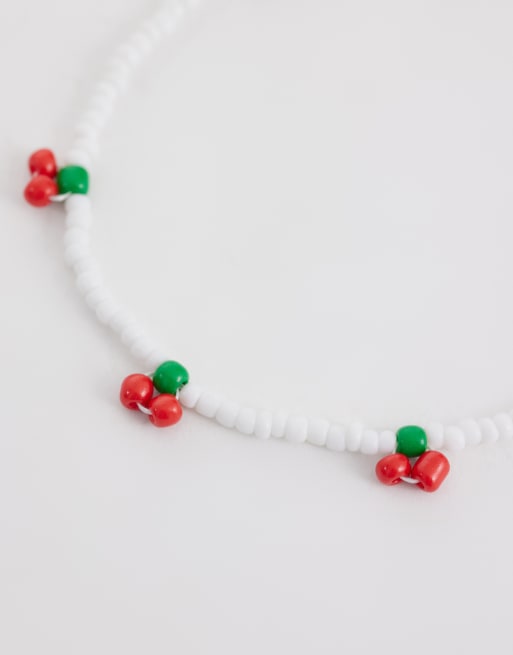 DesignB London - Bracelet de cheville en perles avec cerises - Blanc, 2 de 3