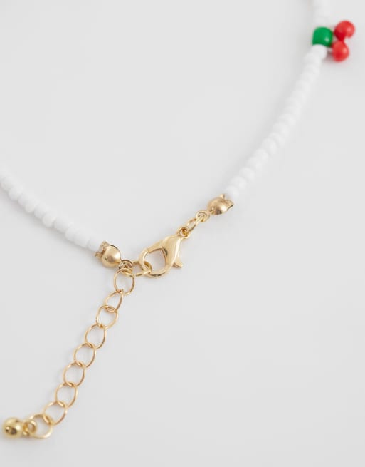 DesignB London - Bracelet de cheville en perles avec cerises - Blanc, 3 de 3