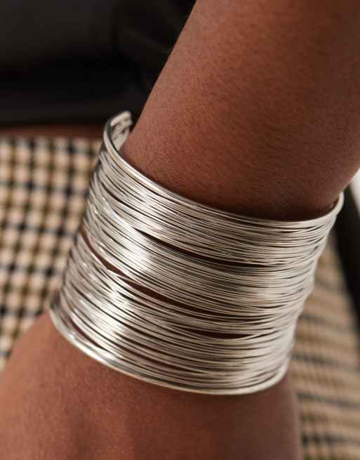 DesignB London - Brede statement armband van draad in zilver, 3 van 3