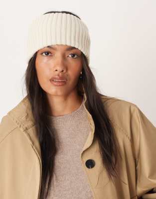 DesignB London - Breites, geripptes Stirnband in Creme-Weiß