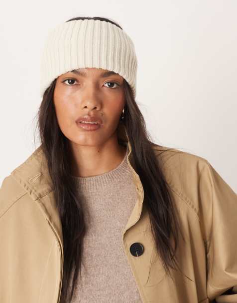 DesignB London – Breites, geripptes Stirnband in Creme - view 1