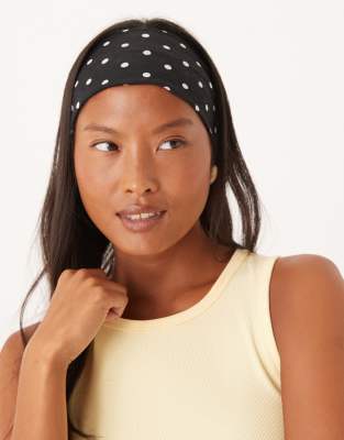 DesignB London - Breites Haarband aus Jersey mit Punktemuster-Schwarz