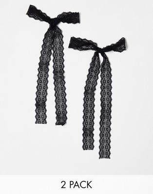DesignB London broderie hair ribbons in black