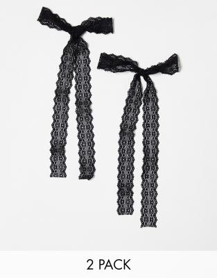 DesignB London broderie hair ribbons in black