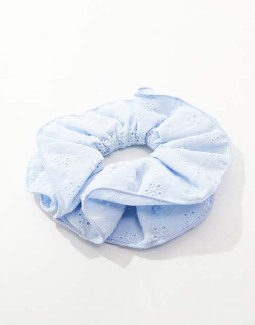 DesignB London broderie hair scrunchie in pale blue , 2 of 4
