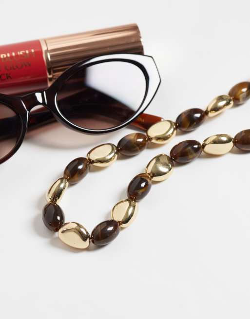 DesignB London brown resin and gold beaded necklace in gold, 2 of 4