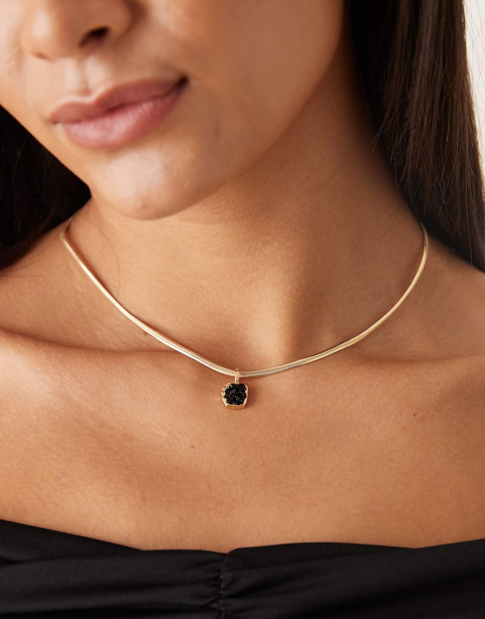 DesignB Лондонское ожерелье-цепочка в виде змеи из коричневого камня, выполненное из золота