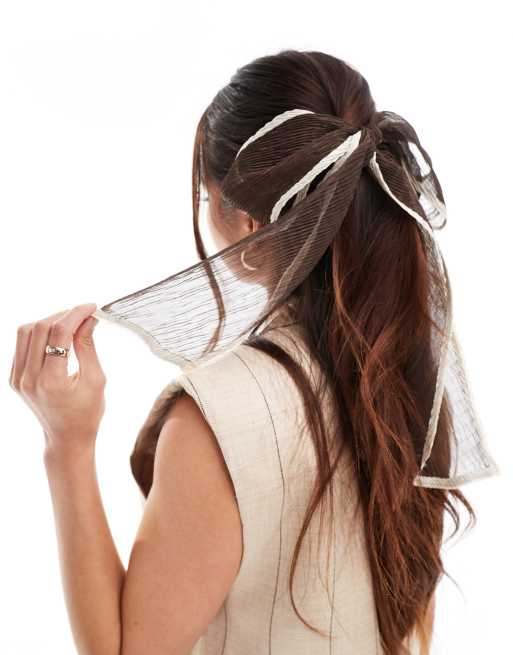 DesignB London – Brun hårsnodd i plisserad organza med rosett  