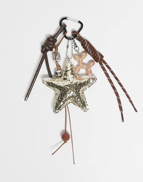 DesignB London bungee cord and gold star bag charm in brown - view 1