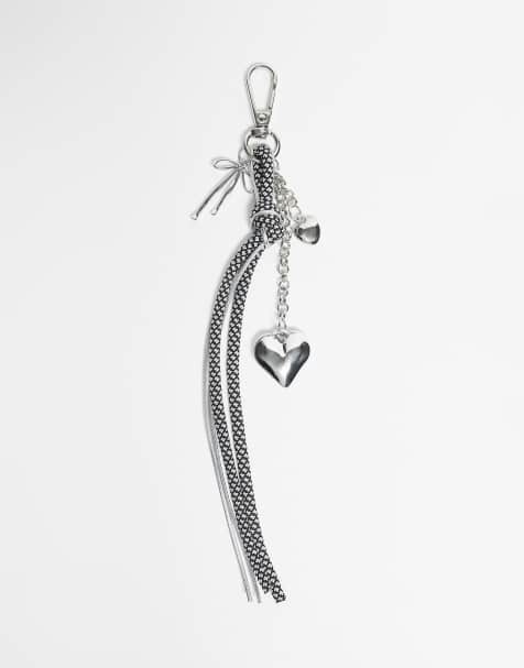 DesignB London bungee cord and heart bag charm in black and white polka dot - view 1