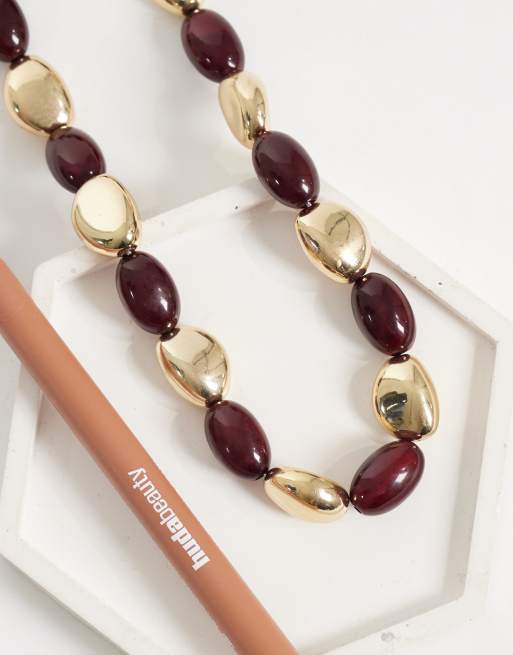 DesignB London burgundy resin and gold beaded necklace, 2 of 4