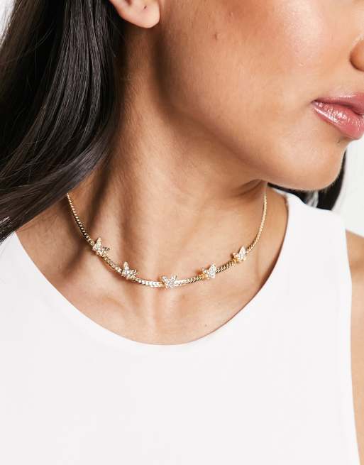 DesignB London butterfly detail choker necklace in gold