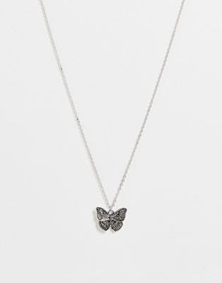 DesignB London butterfly pendant necklace in silver tone
