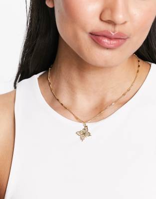 DesignB London butterfly pendant necklace in gold